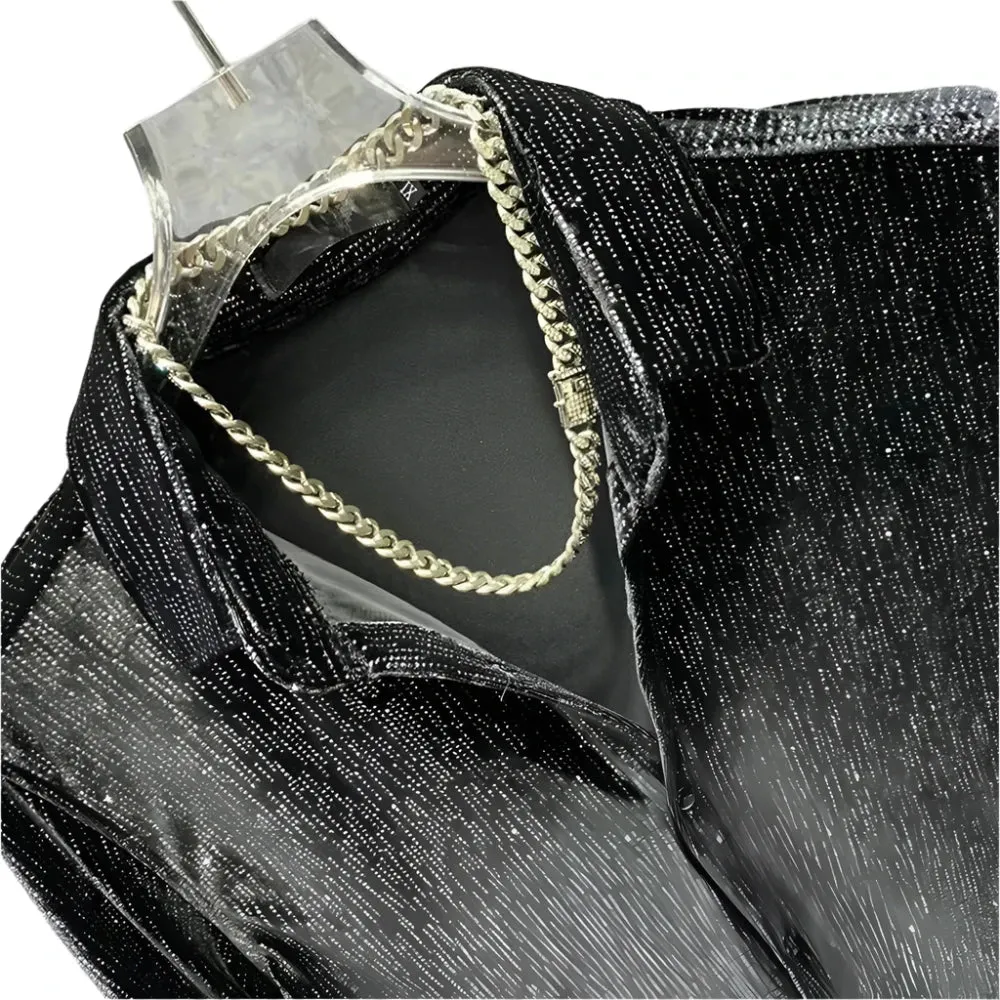 Gold Velvet Long-Sleeve Casual Shirt – Shiny Slim Fit Performance Top for Youth, Genderless Spring and Autumn Fashion