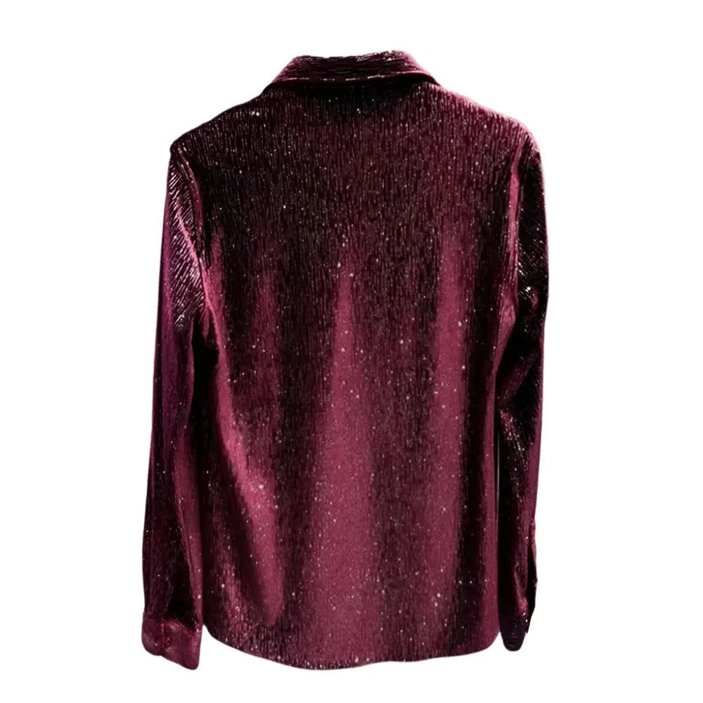 Gold Velvet Long-Sleeve Casual Shirt – Shiny Slim Fit Performance Top for Youth, Genderless Spring and Autumn Fashion
