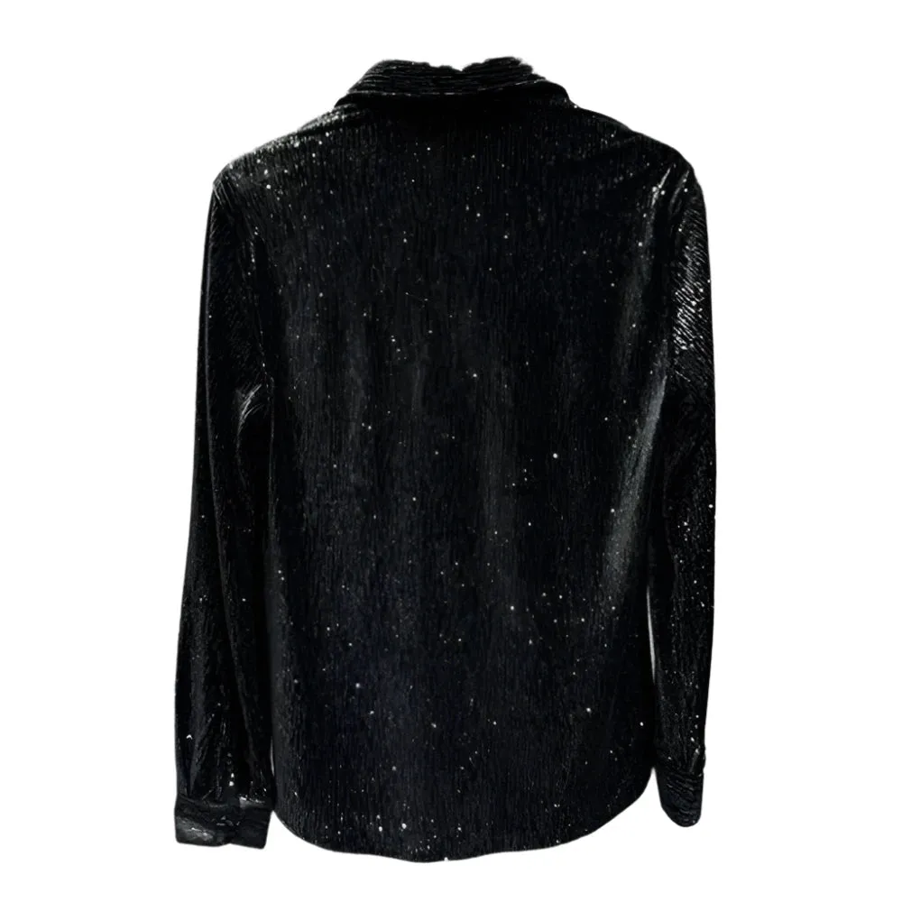 Gold Velvet Long-Sleeve Casual Shirt – Shiny Slim Fit Performance Top for Youth, Genderless Spring and Autumn Fashion