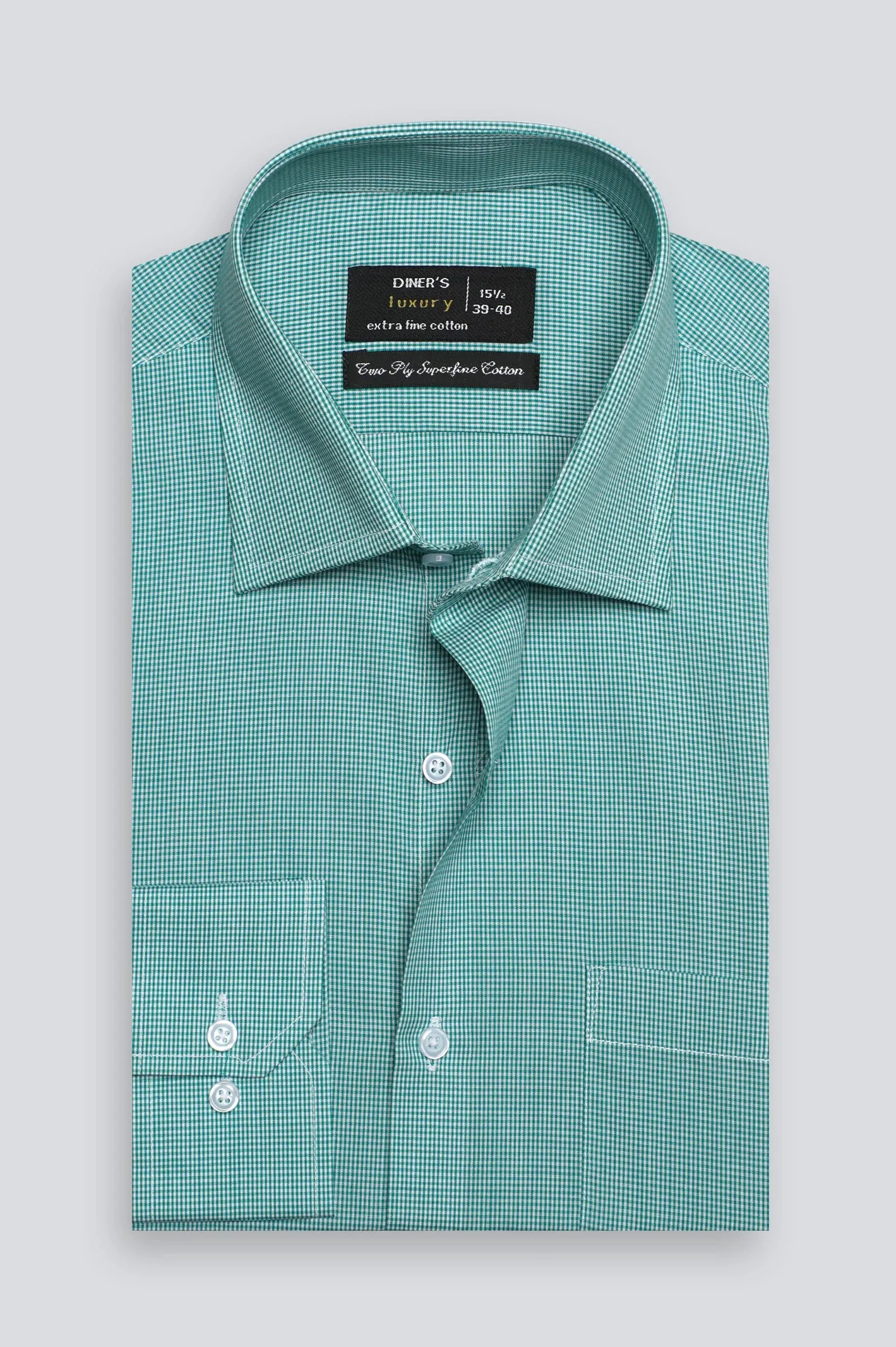 Green Houndstooth Check Formal Shirt