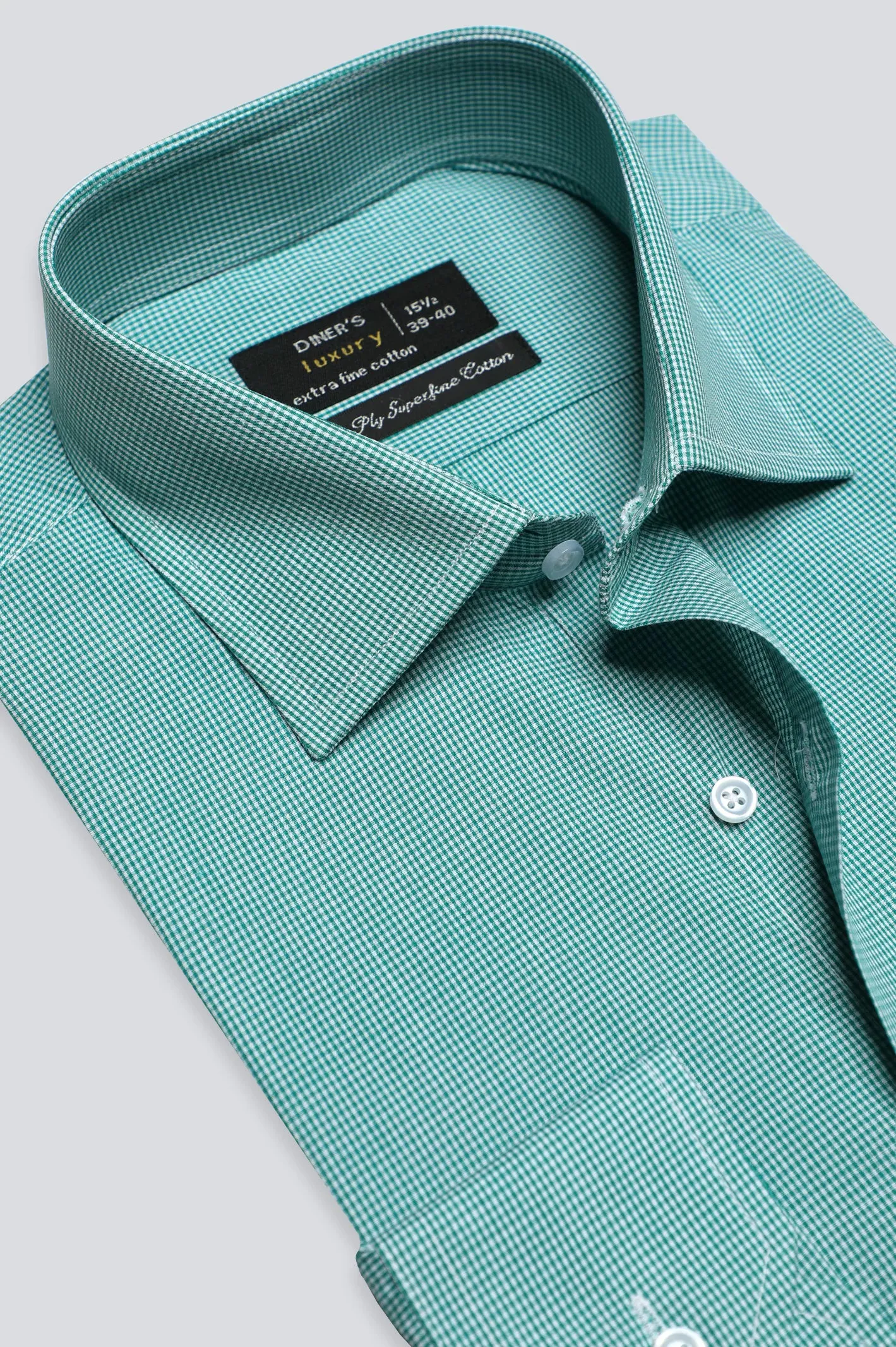 Green Houndstooth Check Formal Shirt