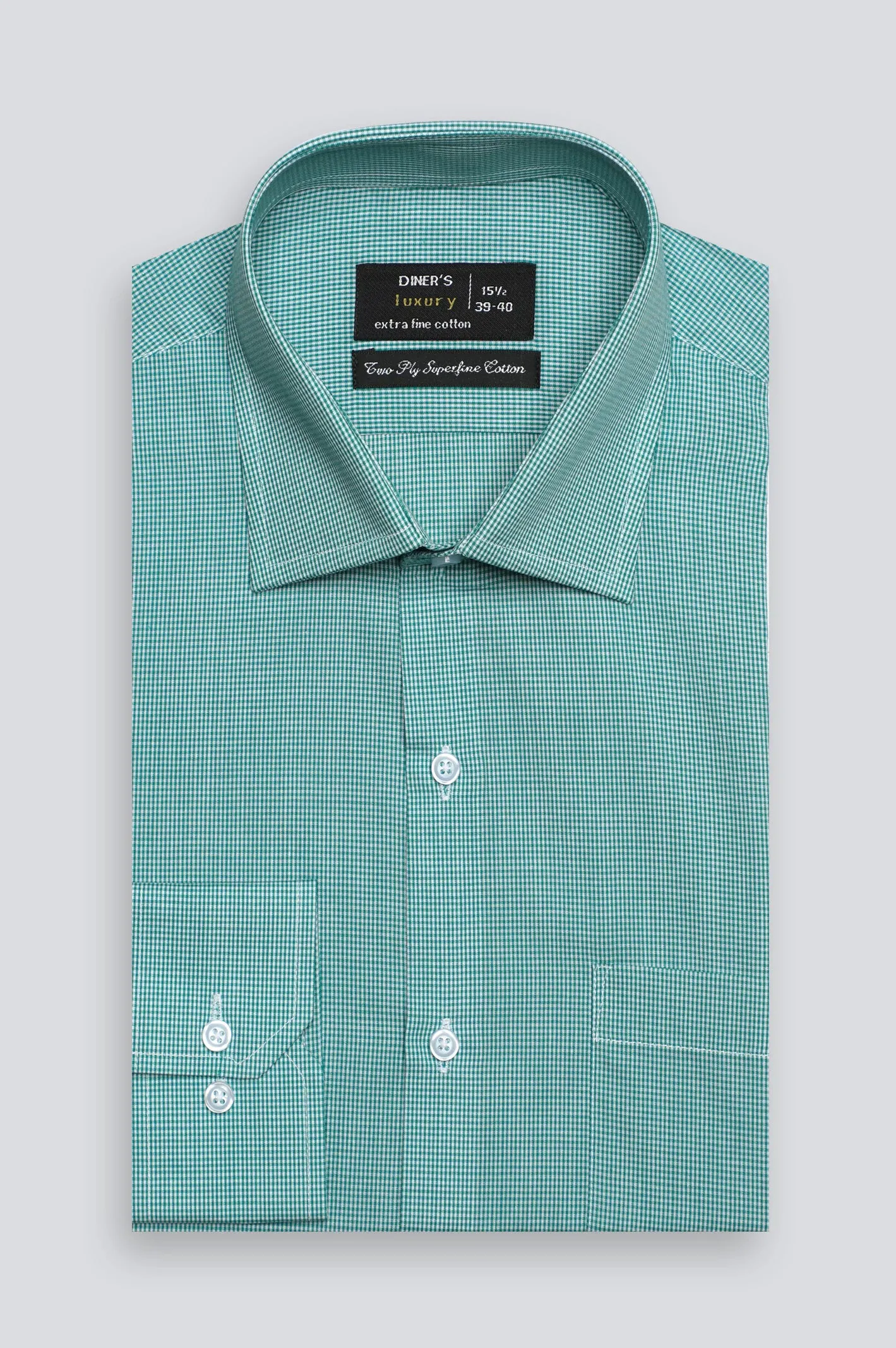 Green Houndstooth Check Formal Shirt