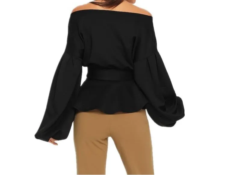 GV Plunging V-neck off shoulder long sleeve shirt