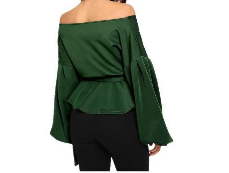 GV Plunging V-neck off shoulder long sleeve shirt