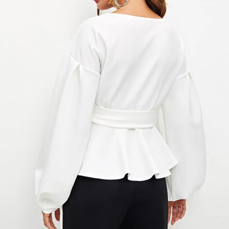 GV Plunging V-neck off shoulder long sleeve shirt