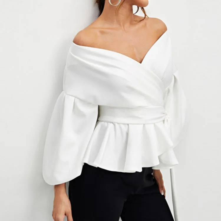 GV Plunging V-neck off shoulder long sleeve shirt