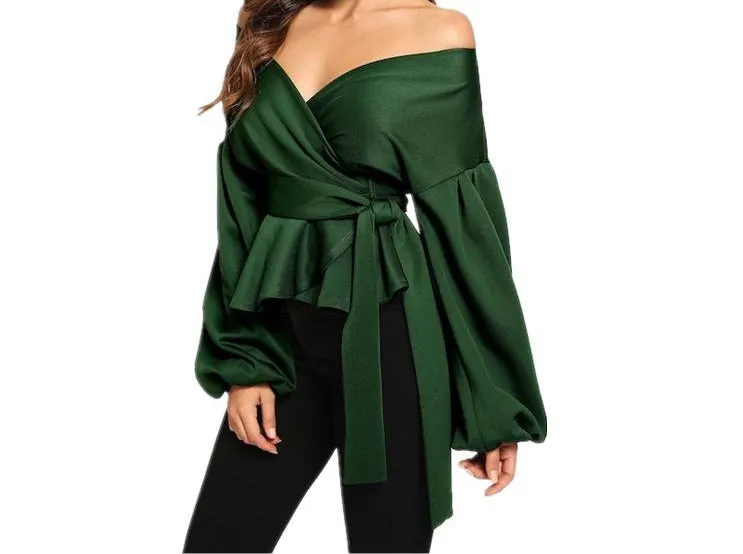 GV Plunging V-neck off shoulder long sleeve shirt