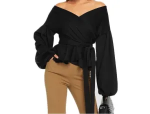 GV Plunging V-neck off shoulder long sleeve shirt