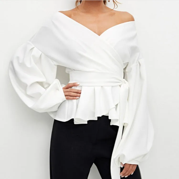 GV Plunging V-neck off shoulder long sleeve shirt