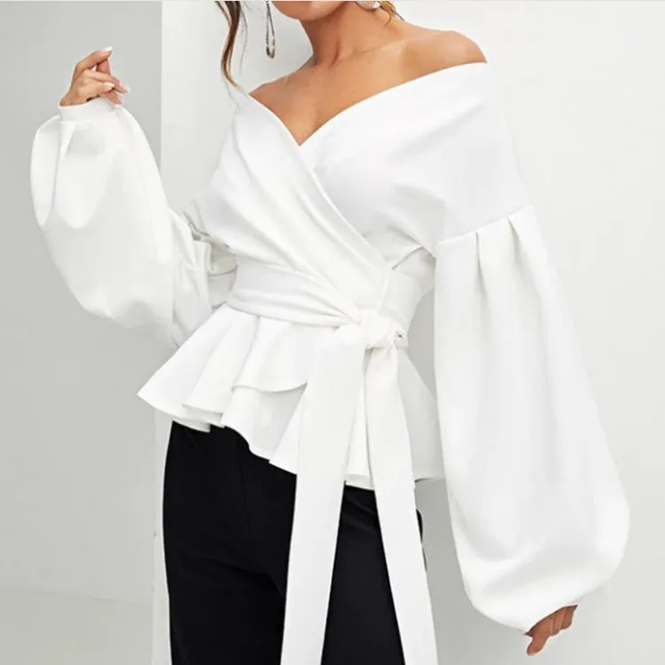 GV Plunging V-neck off shoulder long sleeve shirt