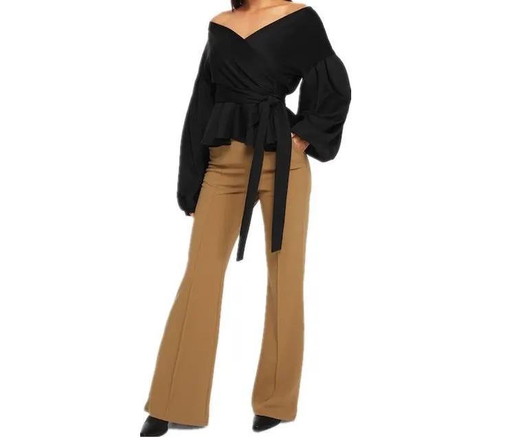 GV Plunging V-neck off shoulder long sleeve shirt