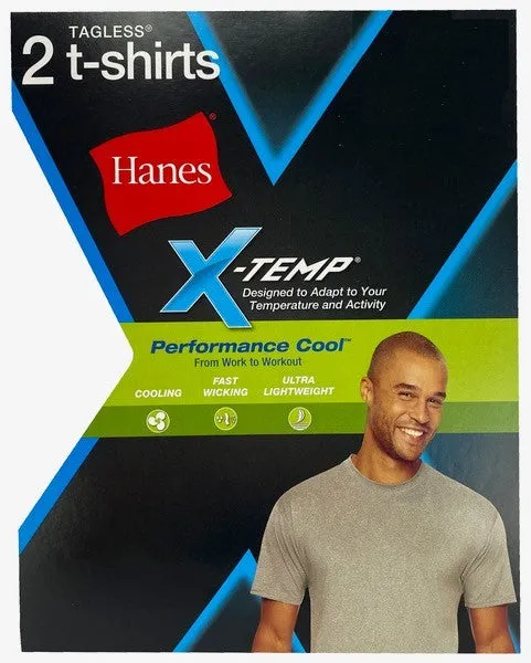 Hanes Men's 2-Pack Blue/Grey XL Performance Cool X-Temp Crew Neck T-Shirts