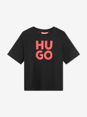 Hugo Boys Stacked Logo T-Shirt in Black