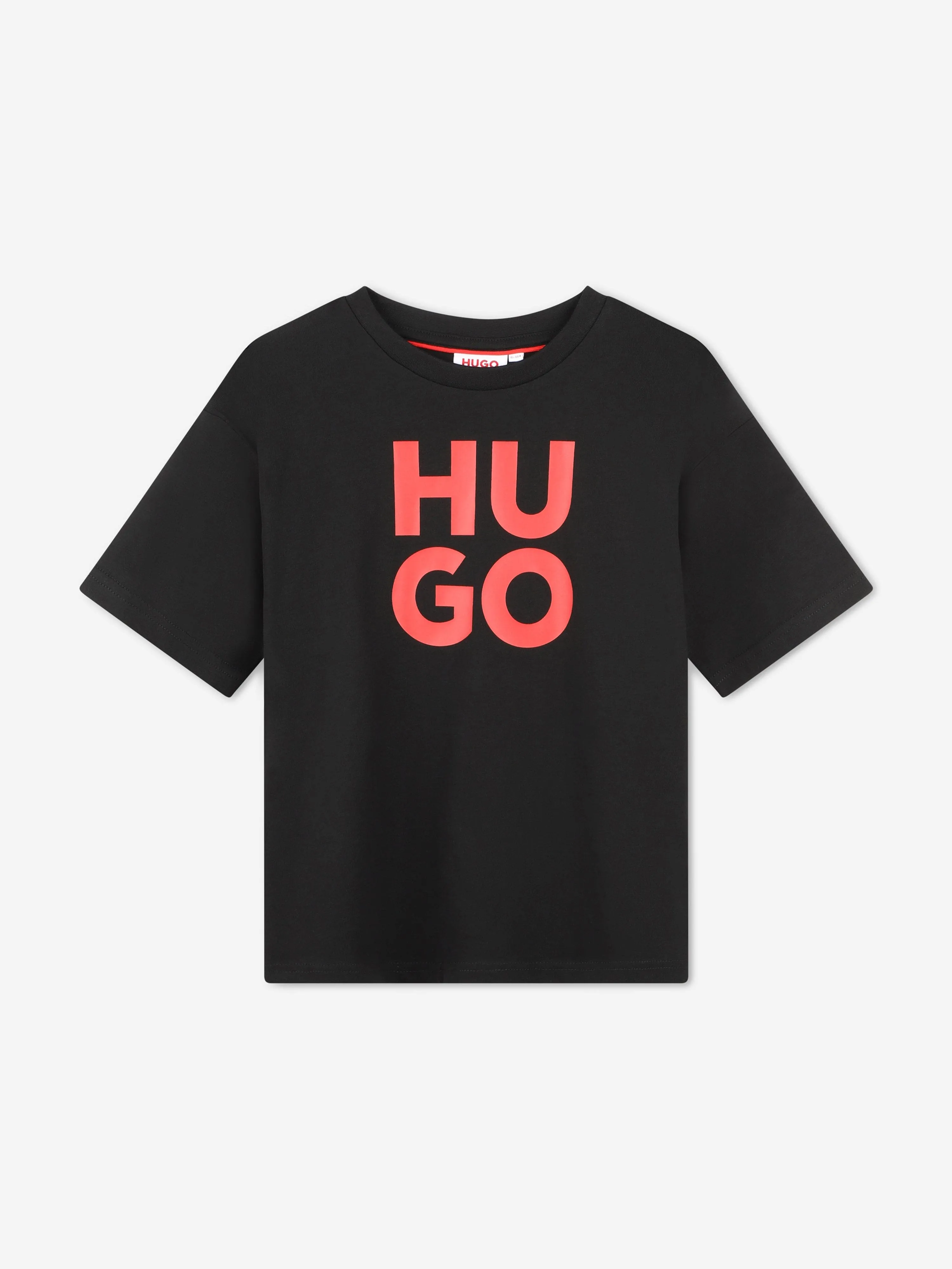 Hugo Boys Stacked Logo T-Shirt in Black
