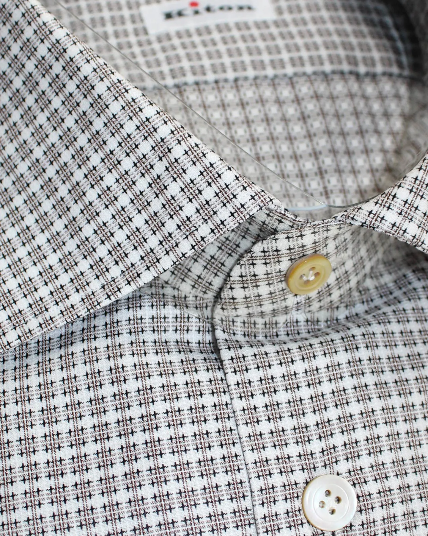 Kiton Dress Shirt White Black Brown Design 40 - 15 3/4 SALE