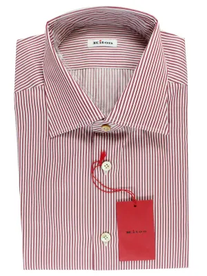 Kiton Dress Shirt White Maroon Stripes Design 43 - 17