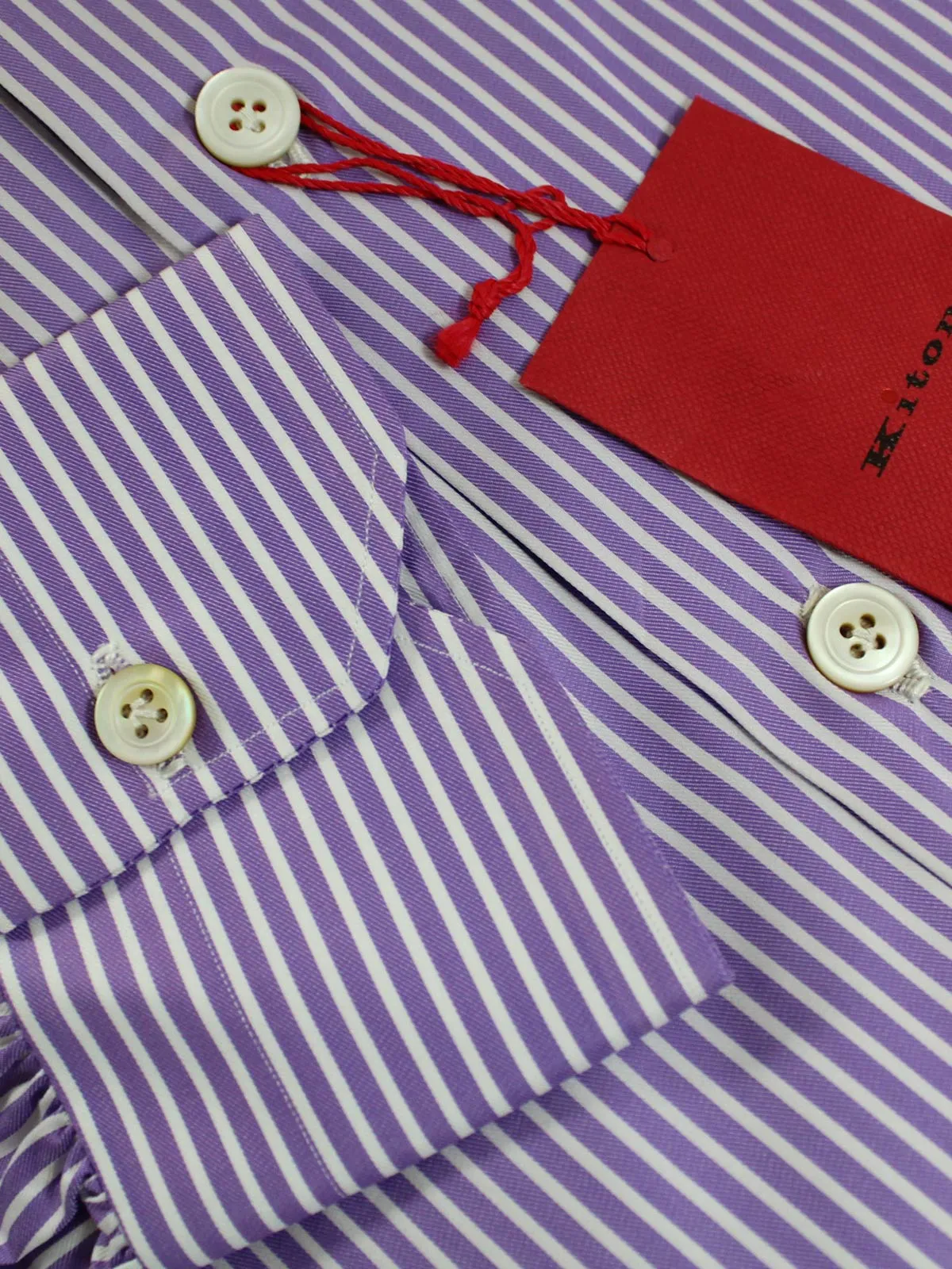 Kiton Dress Shirt White Purple Stripes 39 - 15 1/2 SALE