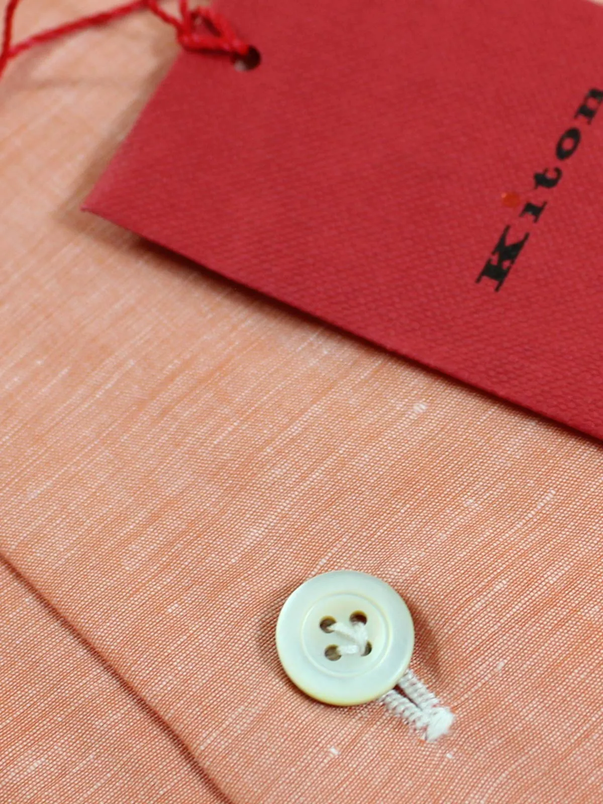 Kiton Linen Shirt Peach Pink Design 43 - 17 REDUCED SALE