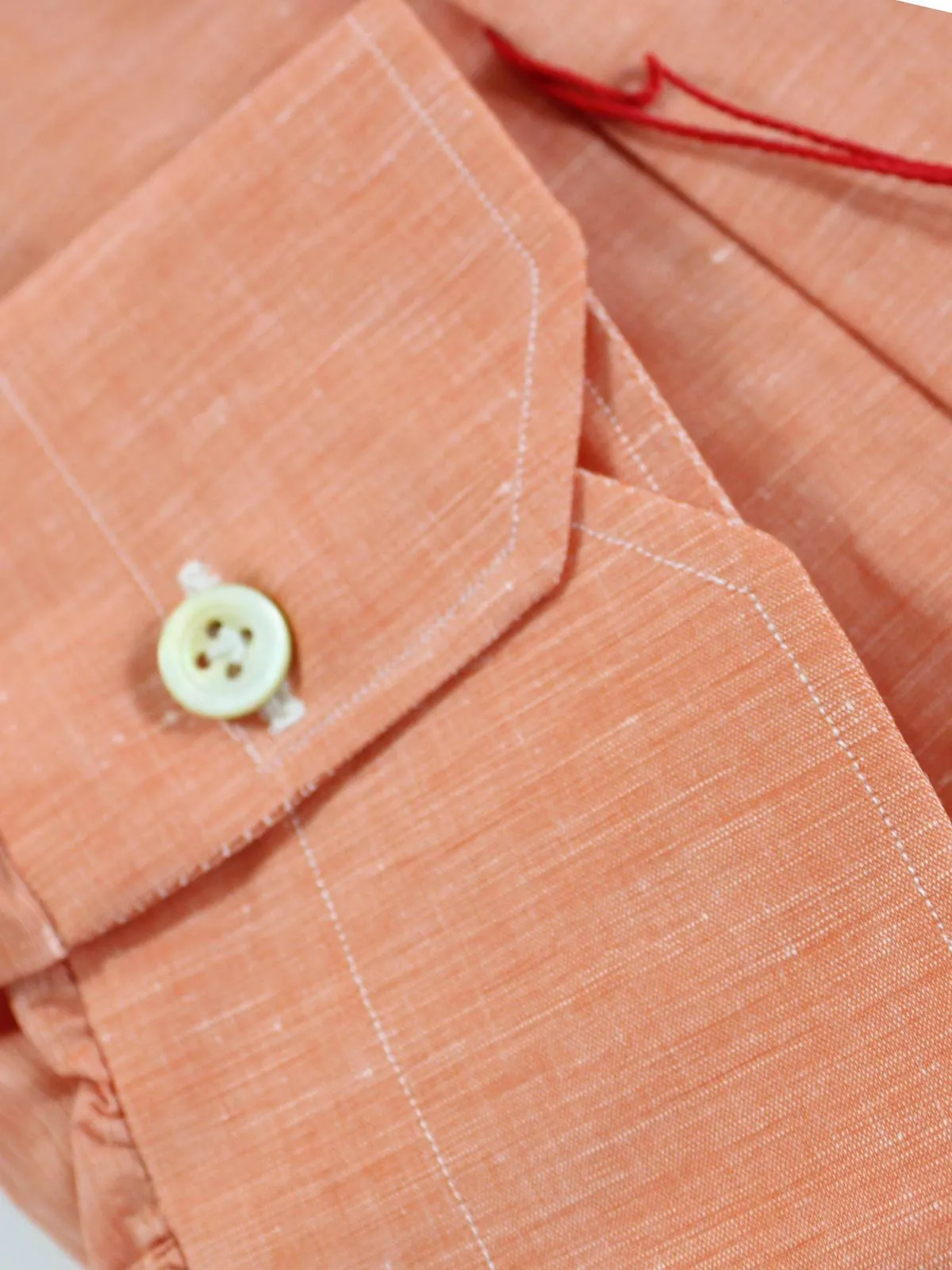 Kiton Linen Shirt Peach Pink Design 43 - 17 REDUCED SALE