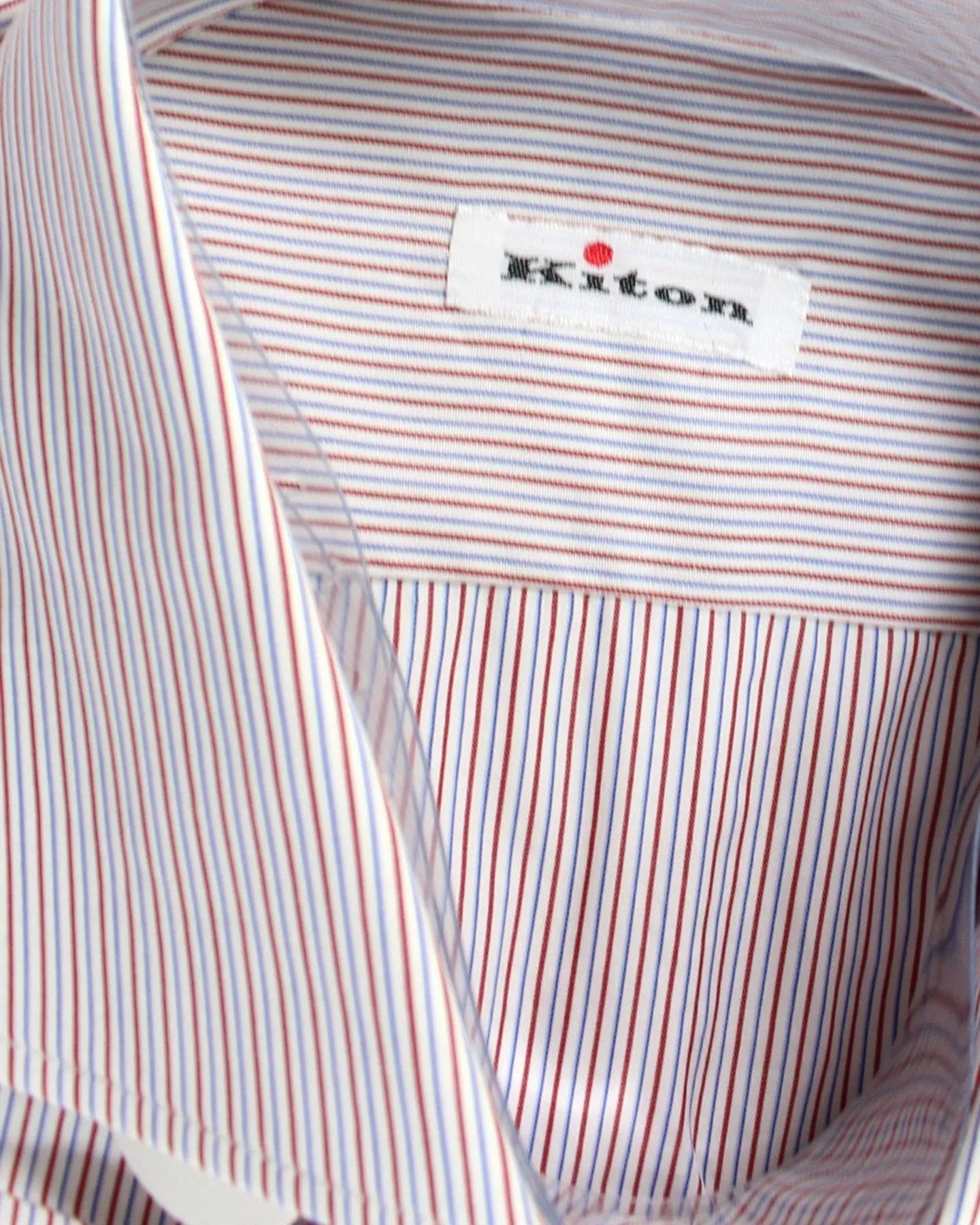 Kiton Shirt White Burgundy Blue Stripes 42 - 16 1/2 SALE
