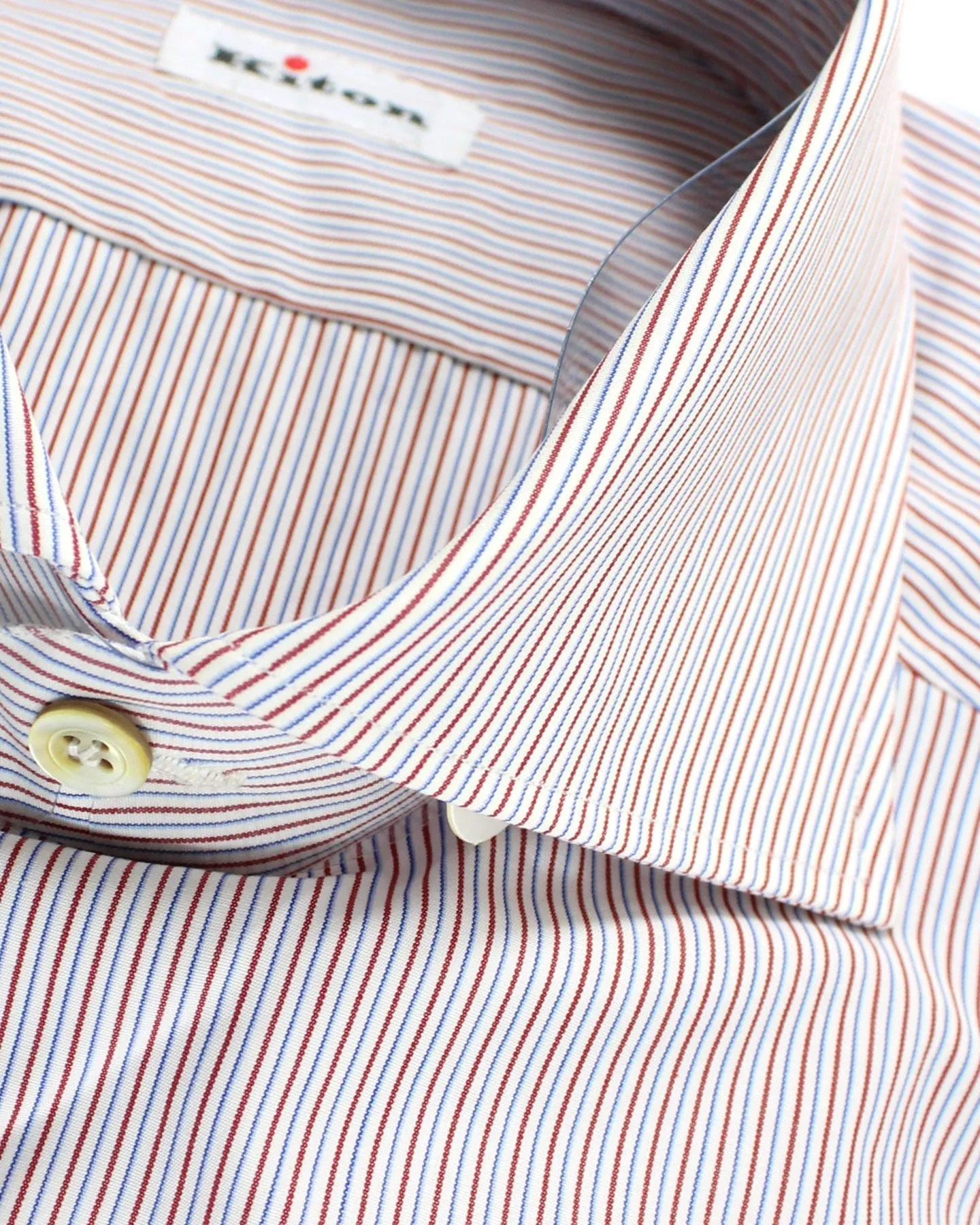 Kiton Shirt White Burgundy Blue Stripes 42 - 16 1/2 SALE