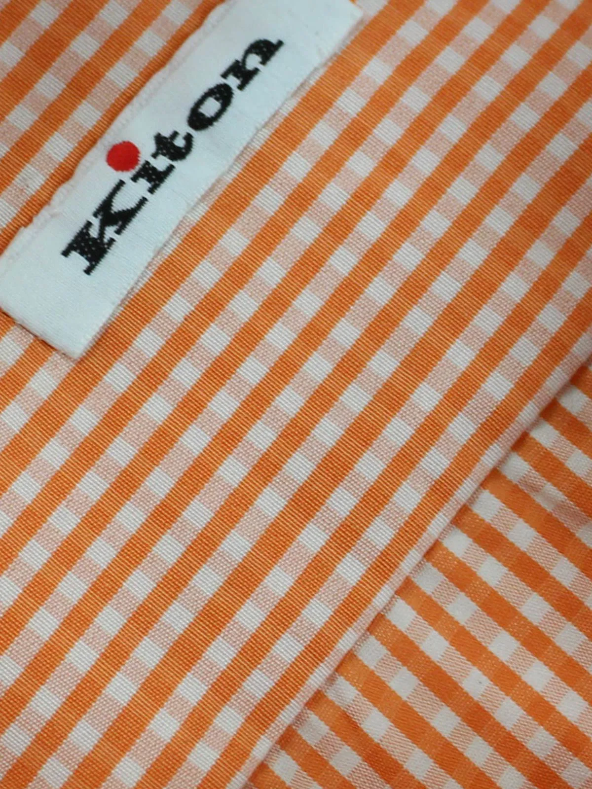Kiton Short Sleeve Shirt White Orange Check Design 44 - 17 1/2 REDUCED - SALE