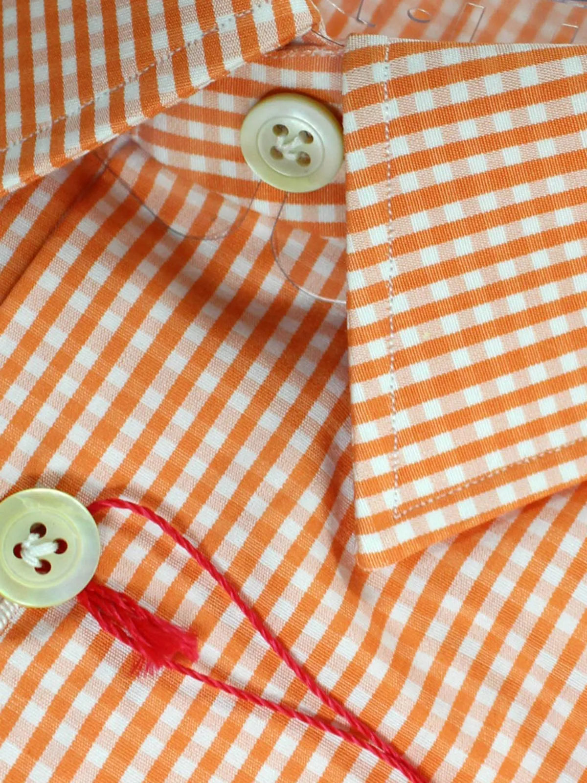 Kiton Short Sleeve Shirt White Orange Check Design 44 - 17 1/2 REDUCED - SALE