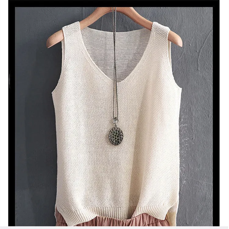Loose Plus Size Camisole Women Summer Knitted Silk Outdoor Sleeveless T-Shirt Tank Top