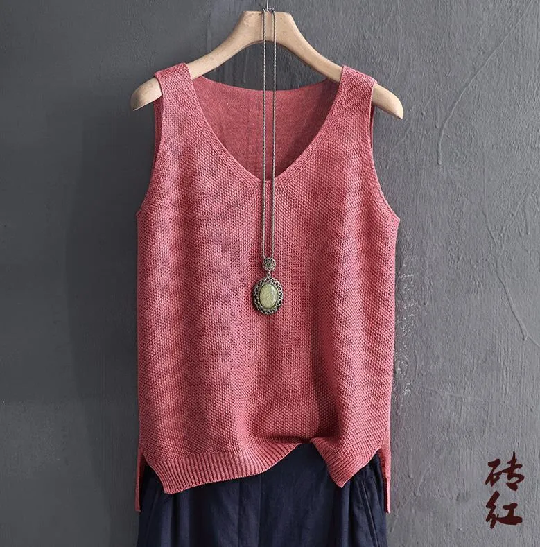 Loose Plus Size Camisole Women Summer Knitted Silk Outdoor Sleeveless T-Shirt Tank Top
