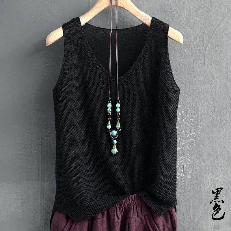 Loose Plus Size Camisole Women Summer Knitted Silk Outdoor Sleeveless T-Shirt Tank Top