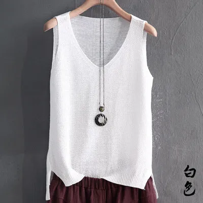 Loose Plus Size Camisole Women Summer Knitted Silk Outdoor Sleeveless T-Shirt Tank Top