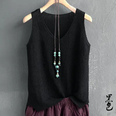 Loose Plus Size Camisole Women Summer Knitted Silk Outdoor Sleeveless T-Shirt Tank Top