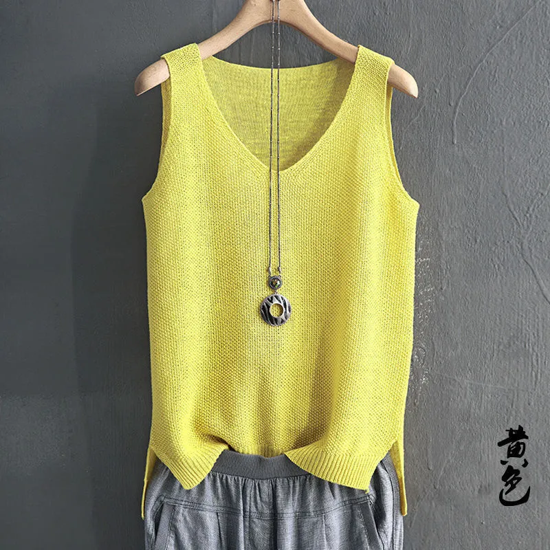 Loose Plus Size Camisole Women Summer Knitted Silk Outdoor Sleeveless T-Shirt Tank Top