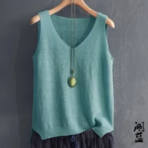 Loose Plus Size Camisole Women Summer Knitted Silk Outdoor Sleeveless T-Shirt Tank Top