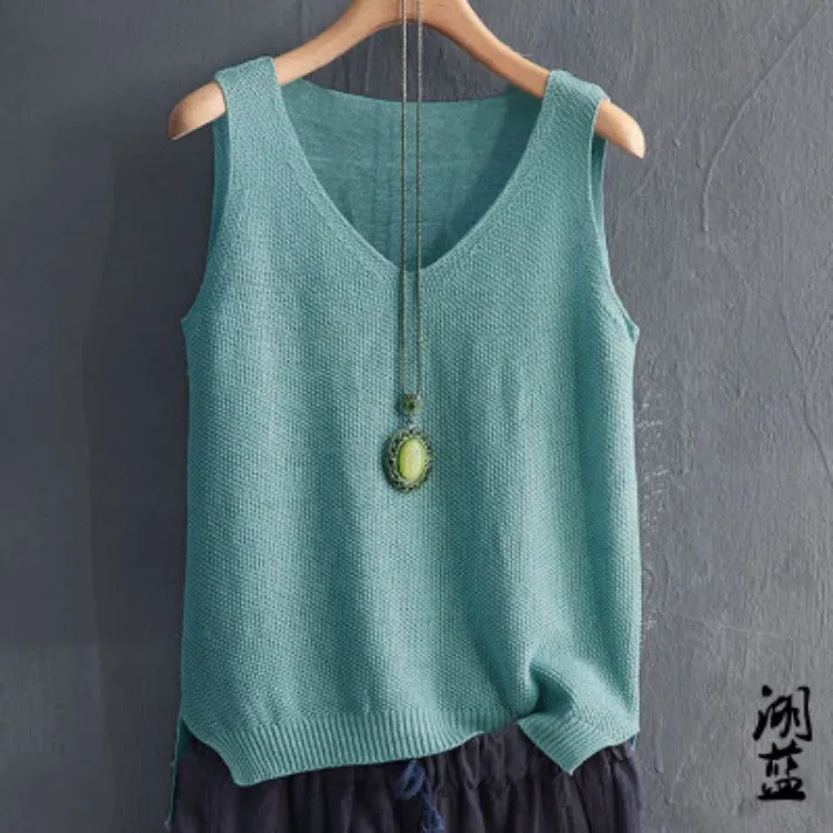 Loose Plus Size Camisole Women Summer Knitted Silk Outdoor Sleeveless T-Shirt Tank Top