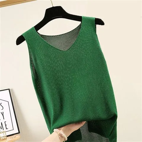 Loose Plus Size Camisole Women Summer Knitted Silk Outdoor Sleeveless T-Shirt Tank Top