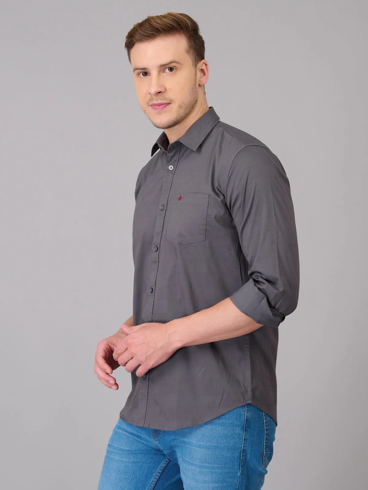 Men Bright Grey Cotton Formal Shirt (GBHM23ED19)