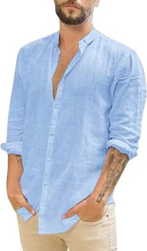 Men Cotton Linen Shirts 2024 Fall Fashion Big and Tall Shirt Casual Loose Button Tops Comfy Long Sleeve Blouse