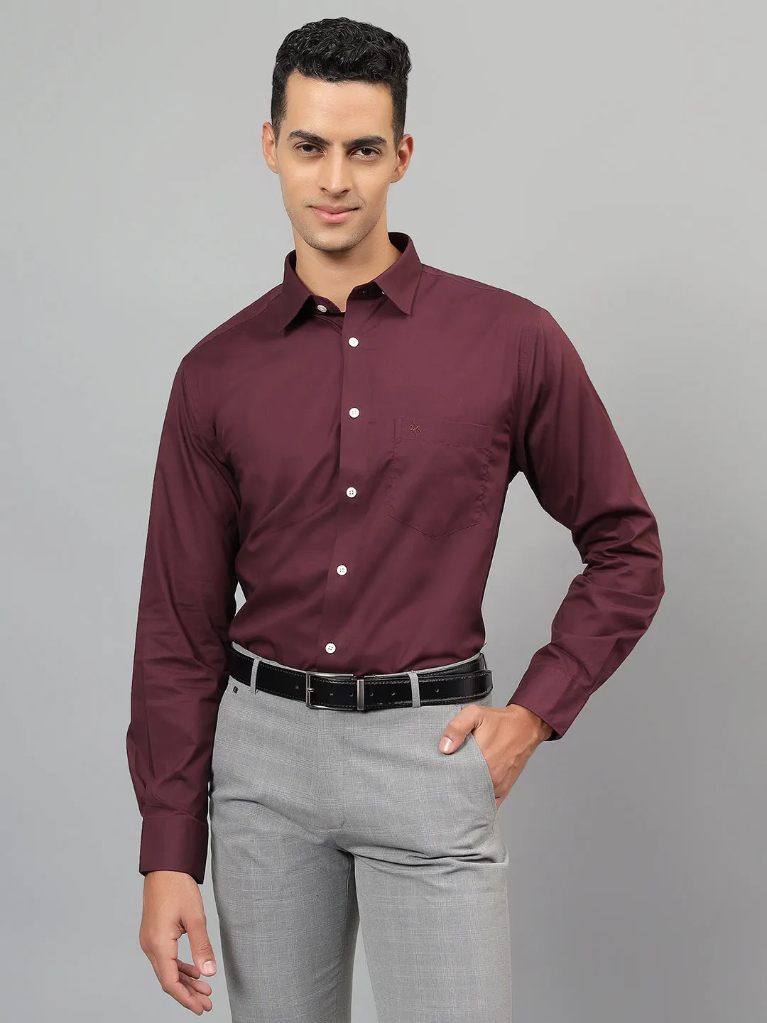 Men's Maroon Solid Full Sleeves Formal Shirt