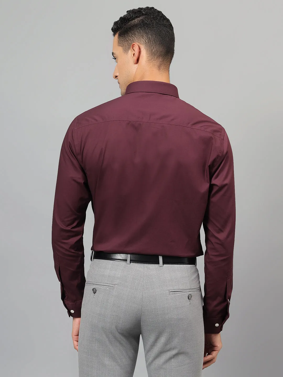 Men's Maroon Solid Full Sleeves Formal Shirt