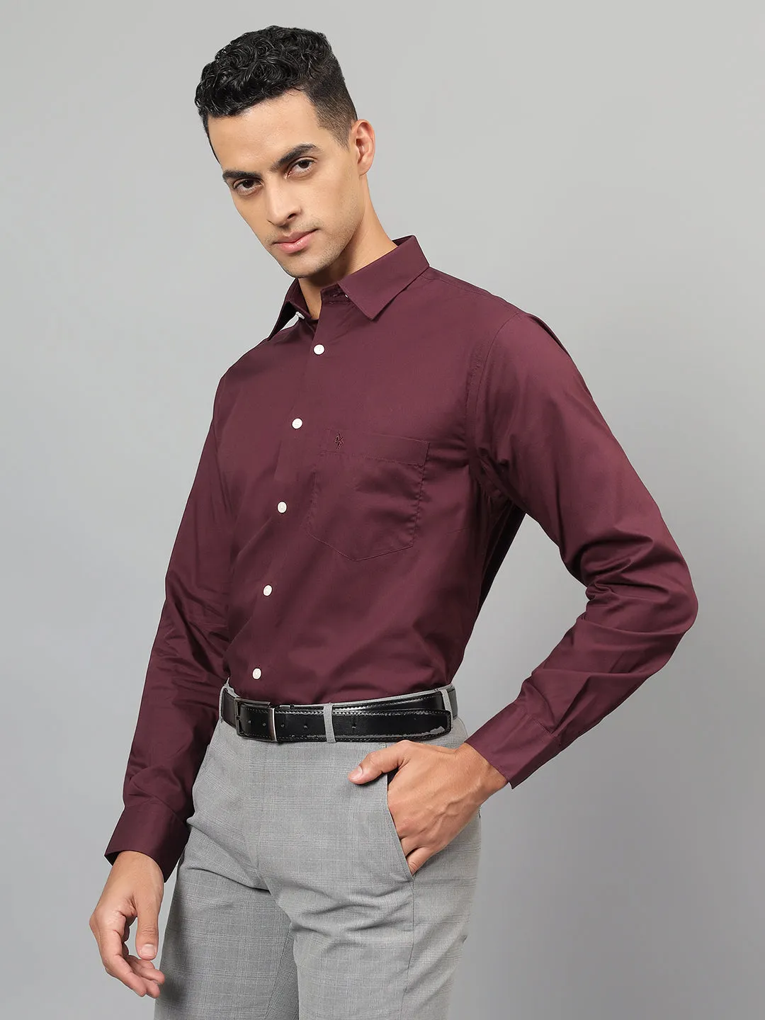 Men's Maroon Solid Full Sleeves Formal Shirt
