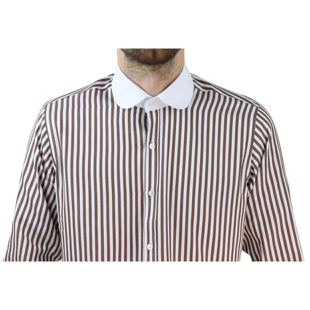 Mens Penny Button Shirt Round Collar Peaky Blinders Stripe Regular Fit Classic