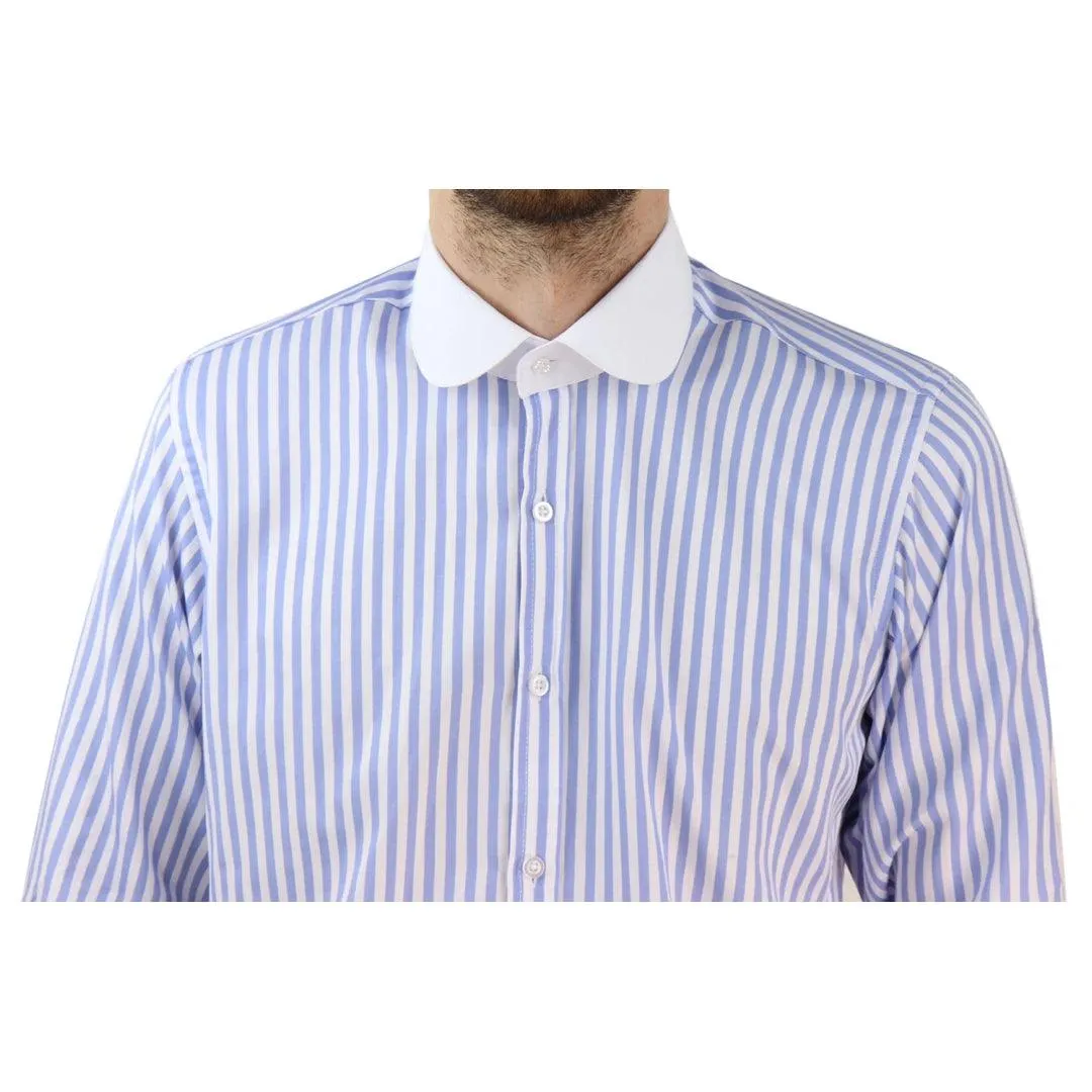 Mens Penny Button Shirt Round Collar Peaky Blinders Stripe Regular Fit Classic