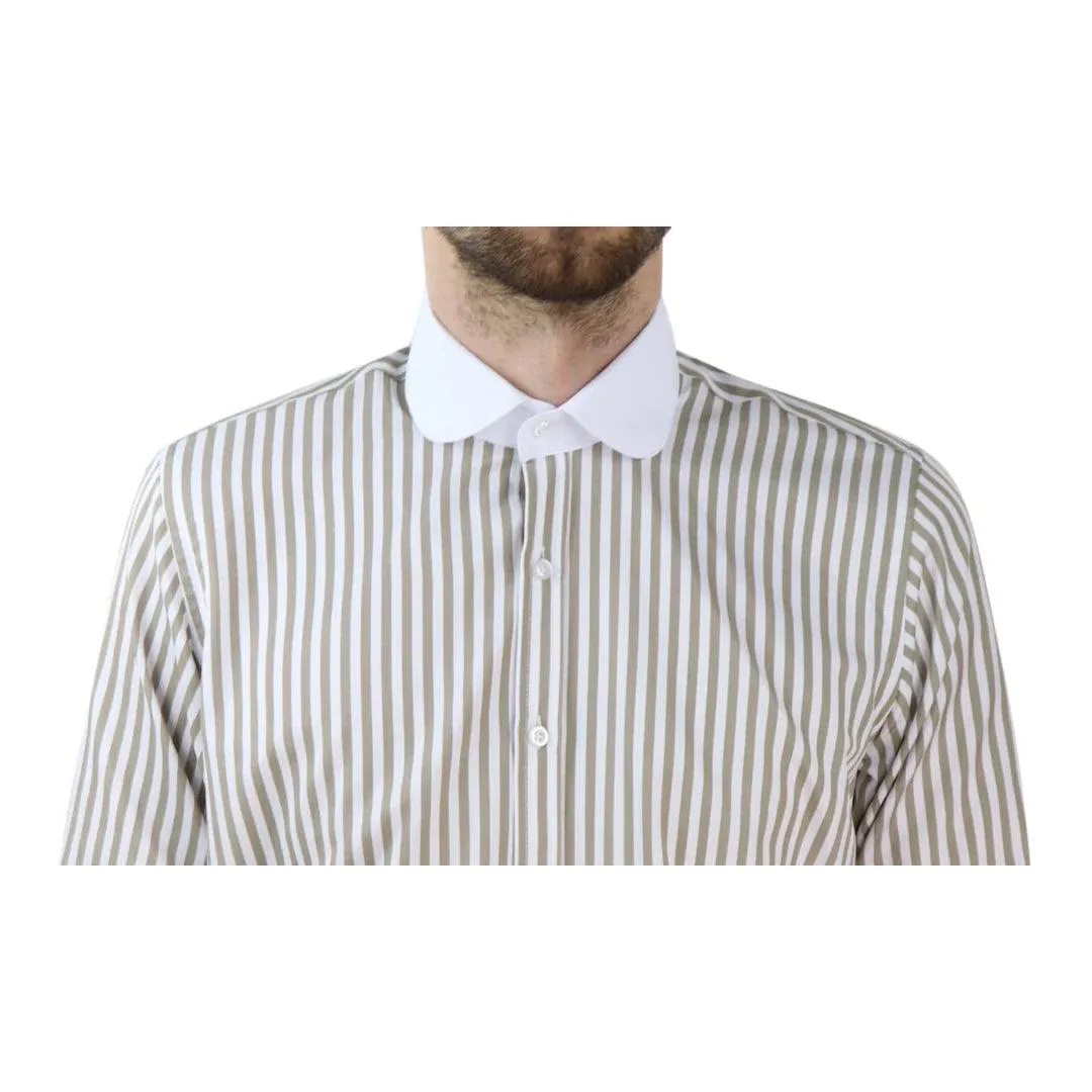 Mens Penny Button Shirt Round Collar Peaky Blinders Stripe Regular Fit Classic