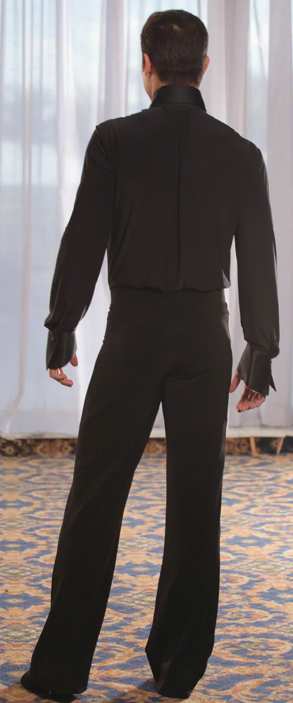Men's Ruffled Tuxedo Ballroom Shirt with Snap Closure and Built-in Bodysuit/Trunks MS8