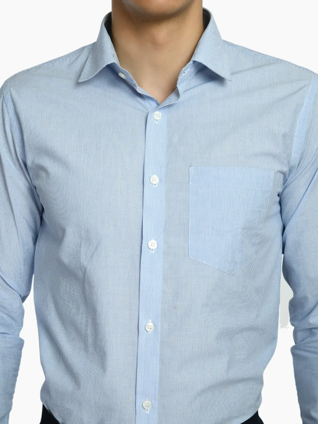 Men's Sky blue Stripes Cotton Formal Shirt