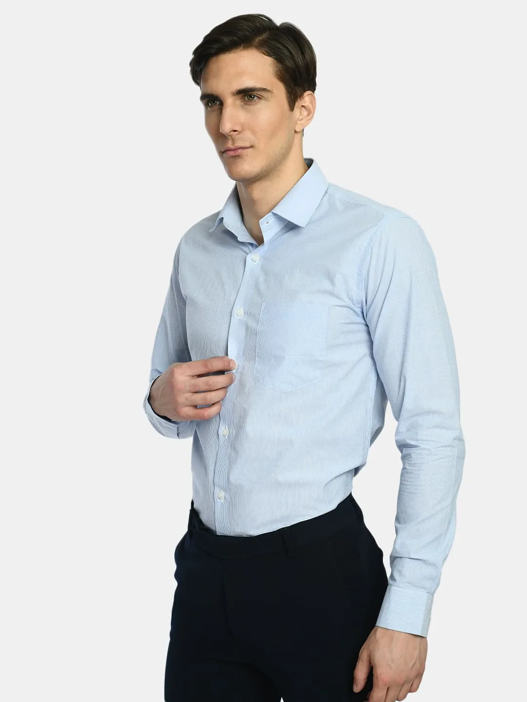 Men's Sky blue Stripes Cotton Formal Shirt