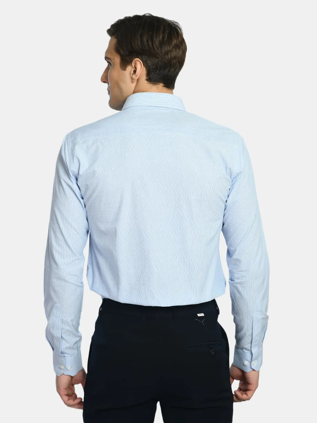 Men's Sky blue Stripes Cotton Formal Shirt