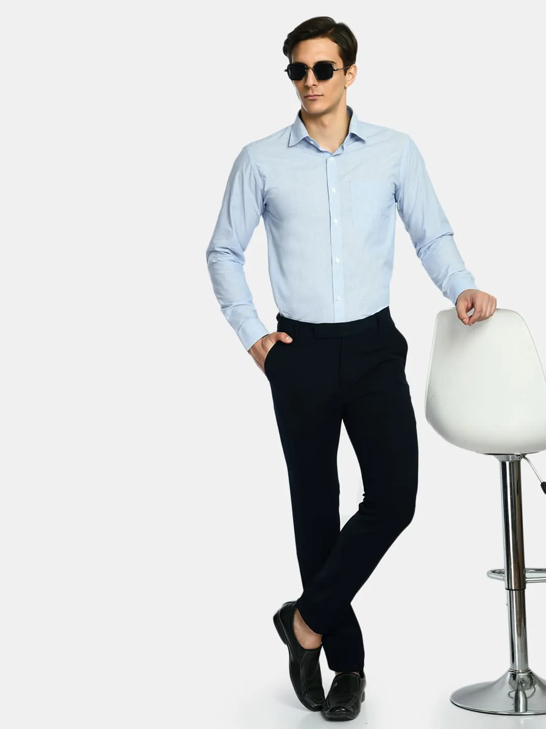Men's Sky blue Stripes Cotton Formal Shirt