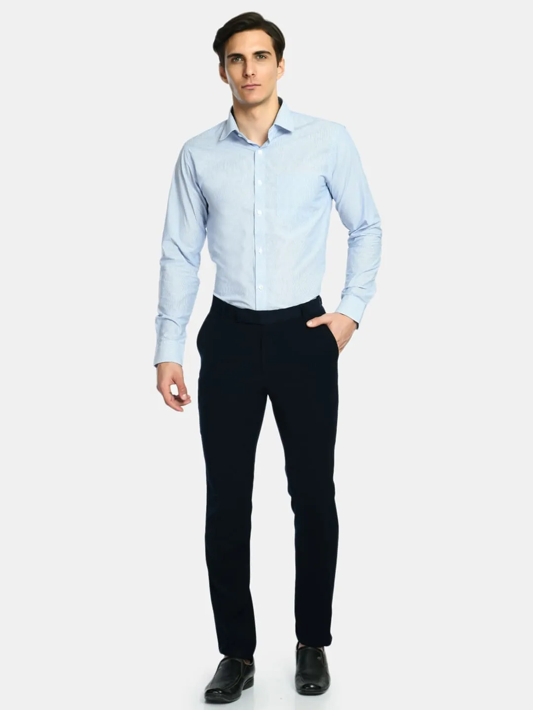 Men's Sky blue Stripes Cotton Formal Shirt